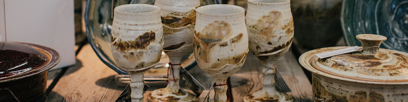 handmade pottery goblet - white & brown