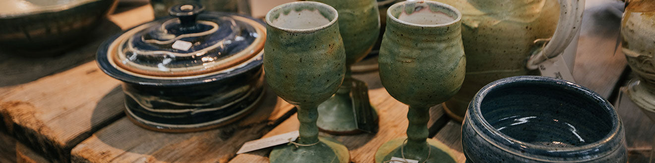 handmade pottery goblet - green