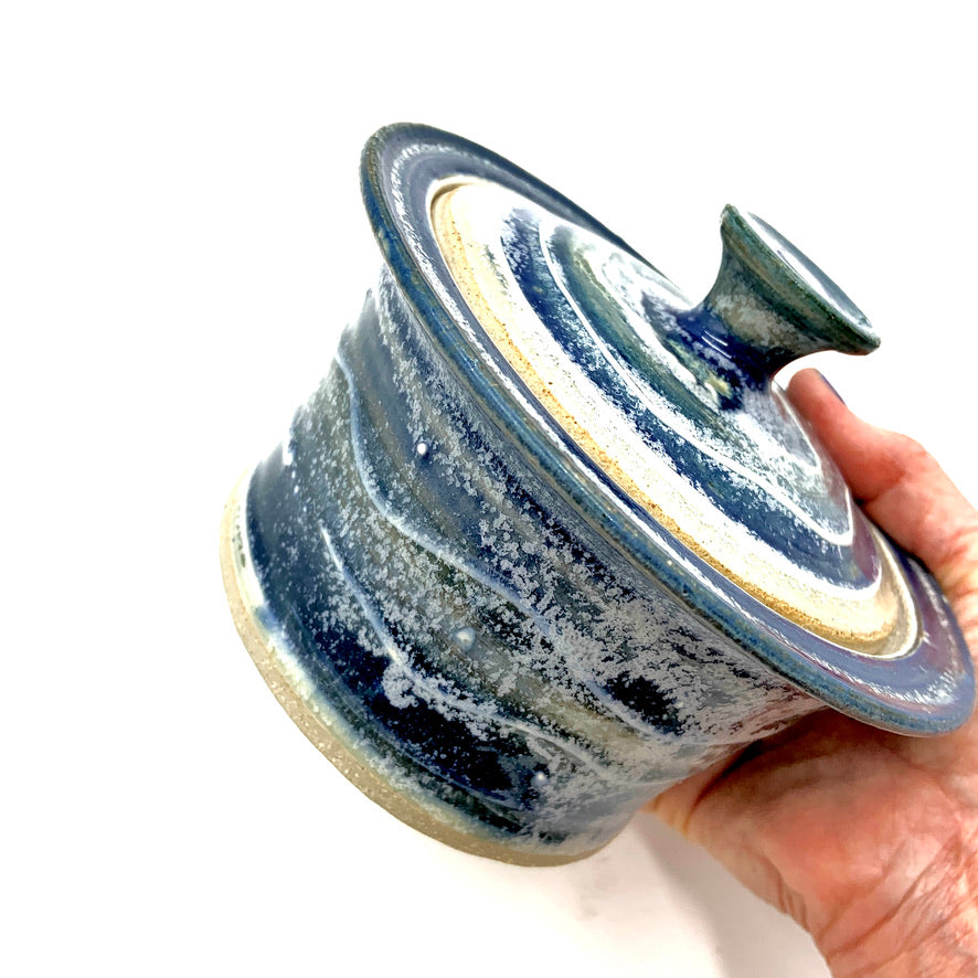 Handmade Pottery Small Baking Dish - Snowy Door County Lakes-Ellison Bay Pottery Studios