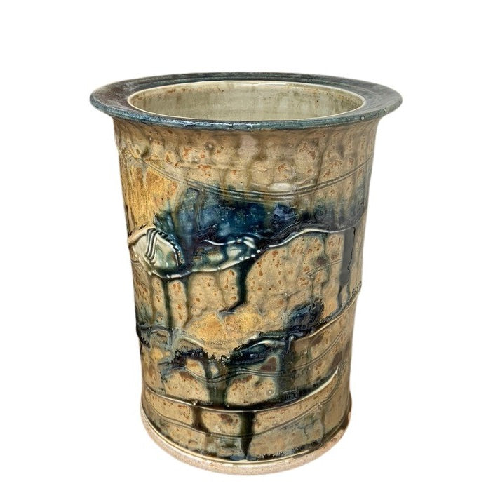 Pottery Crock: Lake Michigan Blue (T)-Ellison Bay Pottery Studios